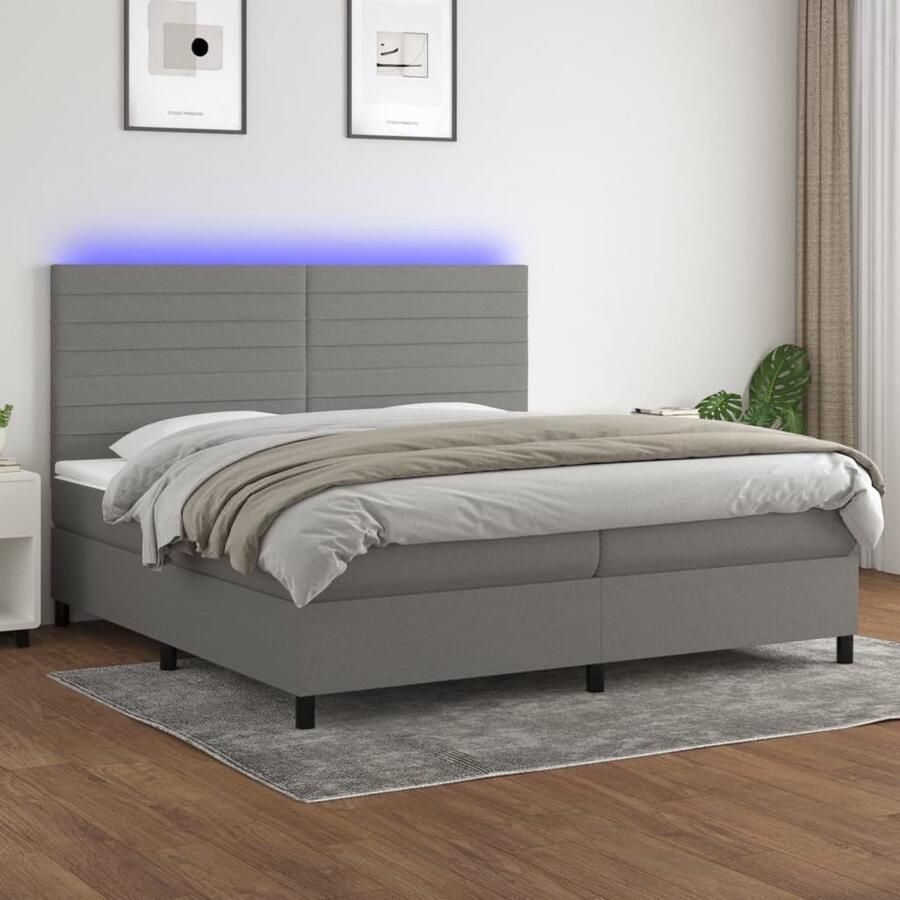 VidaXL Boxspring Donkergrijs 200x200 cm LED Boxspring Xxl Led Verlichting Boxspring Grijs Pocketveer Matras Groot Tweepersoons Bed Slaapcomfort Luxe Bed Donkere Kleuren - Foto 2