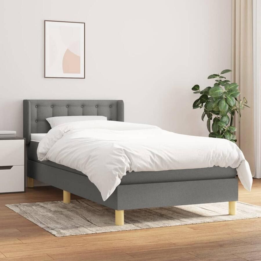 VidaXL Boxspring met matras Donkergrijs 100x200 cm Boxspringbed Slaapcomfort Boxspring Tweepersoonsbed Donkere Kleuren Lederlook Design Slaapkamer - Foto 3