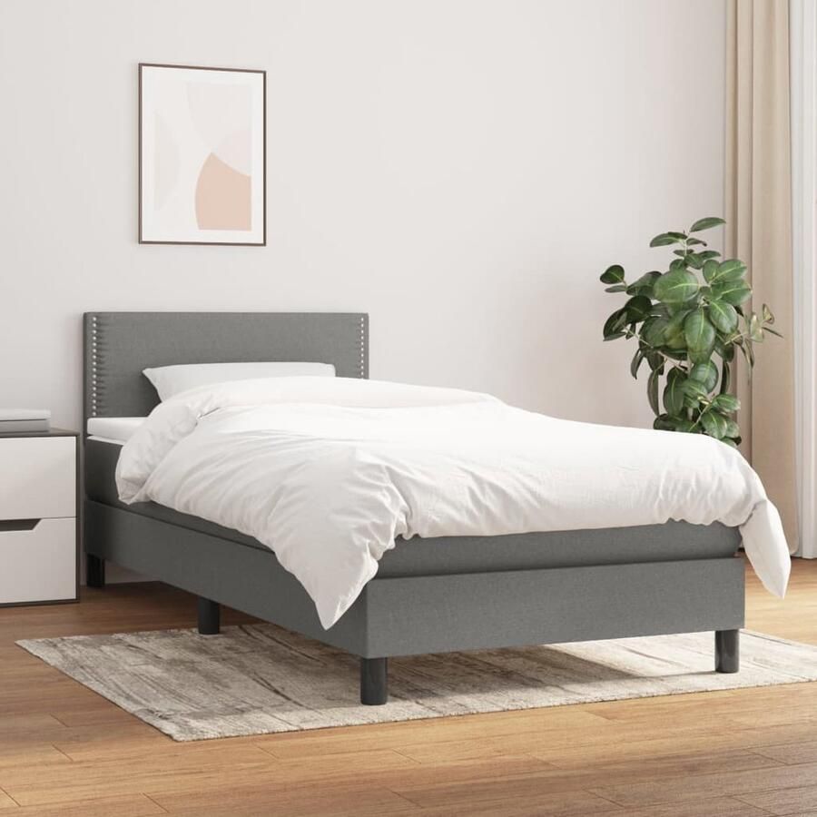VidaXL Boxspring Donkergrijs 90x200 cm Inclusief Matras Boxspringbed Slaapcomfort Pocketveermatras Verstelbare Hoofdbord Duurzaam Materiaal Stof Bekleding - Foto 2