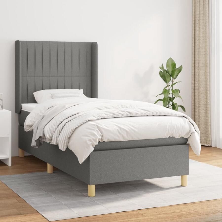 VidaXL Boxspring Donkergrijs 90x190 cm Boxspringbed Donkere Kleuren Tweepersoonsbed Slaapkamer Meubilair Boxspring Frame Bed Hoofdbord Matras Pocketed Spring Mattress - Foto 2
