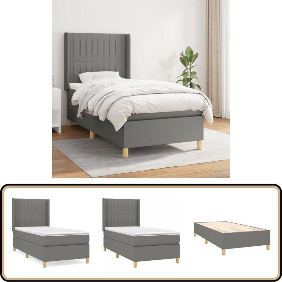 VidaXL Boxspring Donkergrijs 90x190 cm Boxspringbed Donkere Kleuren Tweepersoonsbed Slaapkamer Meubilair Boxspring Frame Bed Hoofdbord Matras Pocketed Spring Mattress