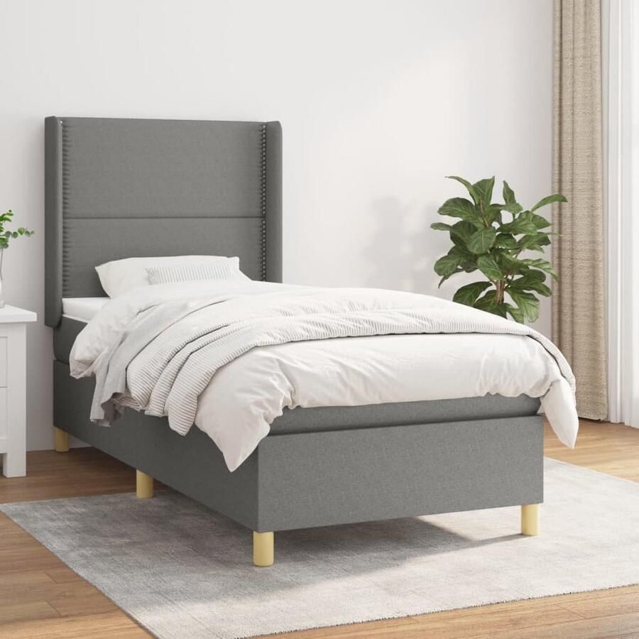VidaXL Boxspring Donkergrijs 90x190 cm met Matras Boxspringbed Boxspring Tweepersoonsbed Donkere Kleuren Lederlook Modern Interieur Rustig Slapen Ergonomisch Hoofdbord Pocketveermatras Middenhard - Foto 2