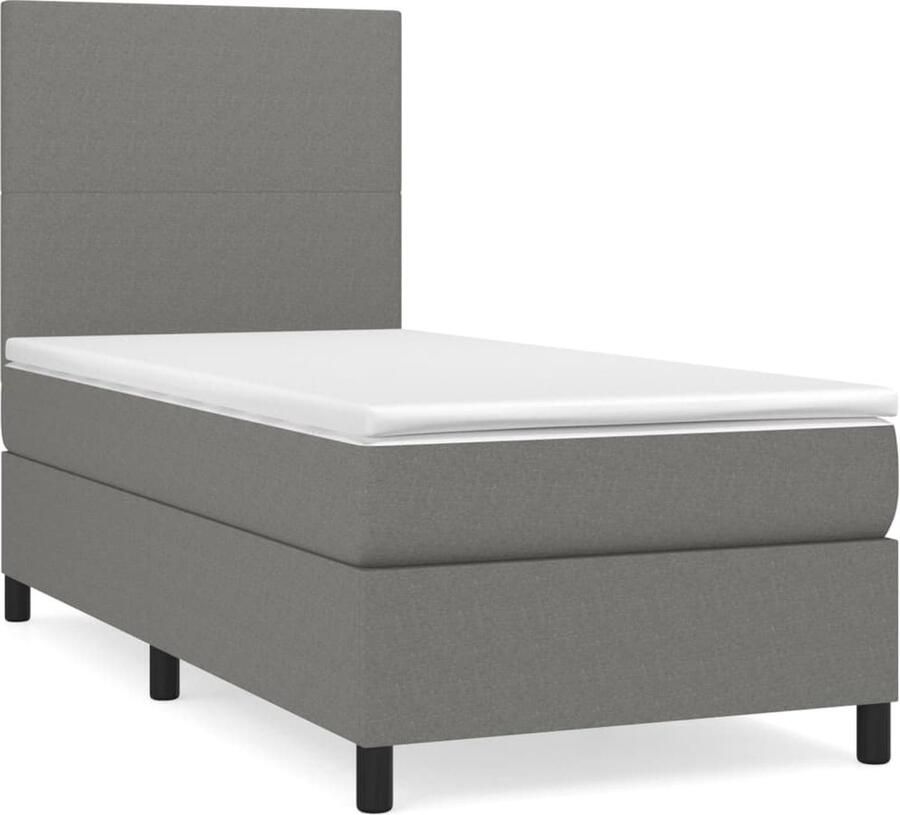 VidaXL Boxspring Donkergrijs 90x200 cm Boxspring Boxspringbed Donkere Kleuren Tweepersoonsbed Slaapcomfort Pocketvering Adjustable Headboard Frame Bed - Foto 3