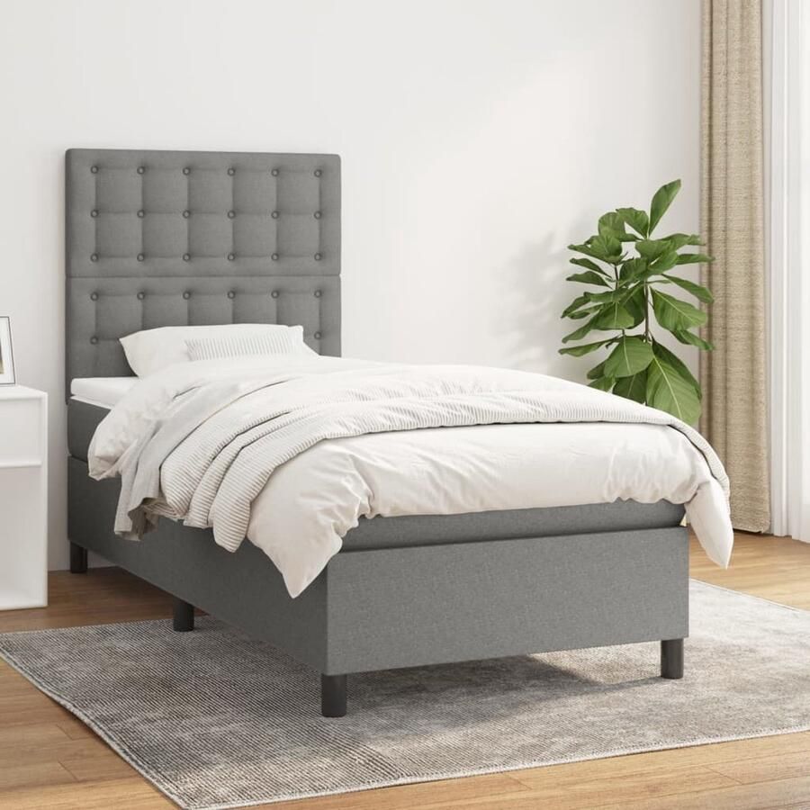 VidaXL Boxspring 90x190 cm Donkergrijs Inclusief Matras Boxspringbed Slaapcomfort Pocketvering Donkere Kleuren Tweepersoonsbed Frame Bed Hoofdbord Grijs - Foto 2