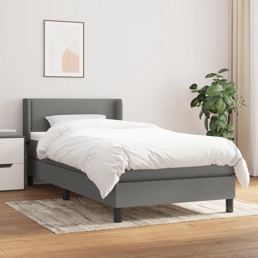 VidaXL Boxspring Donkergrijs 90x200 cm Inclusief Matras Boxspringbed Donkere Kleuren Tweepersoonsbed Pocketveermatras Hoofdbord Slaapkamer Meubels - Foto 2