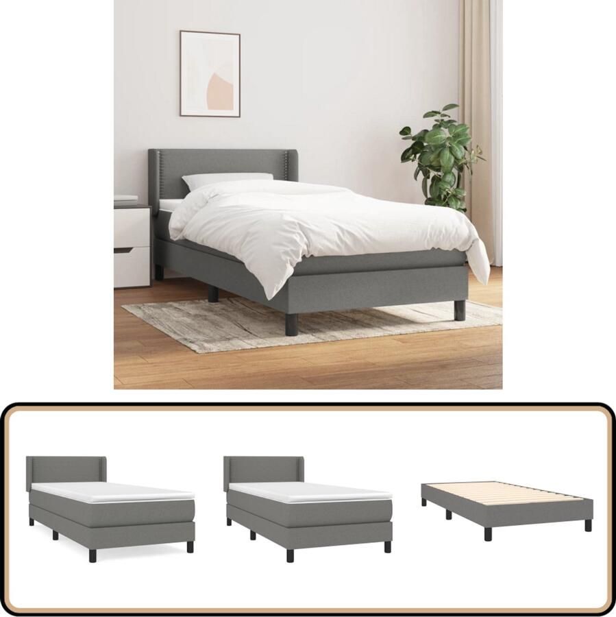 VidaXL Boxspring Donkergrijs 90x200 cm Inclusief Matras Boxspringbed Donkere Kleuren Tweepersoonsbed Pocketveermatras Hoofdbord Slaapkamer Meubels