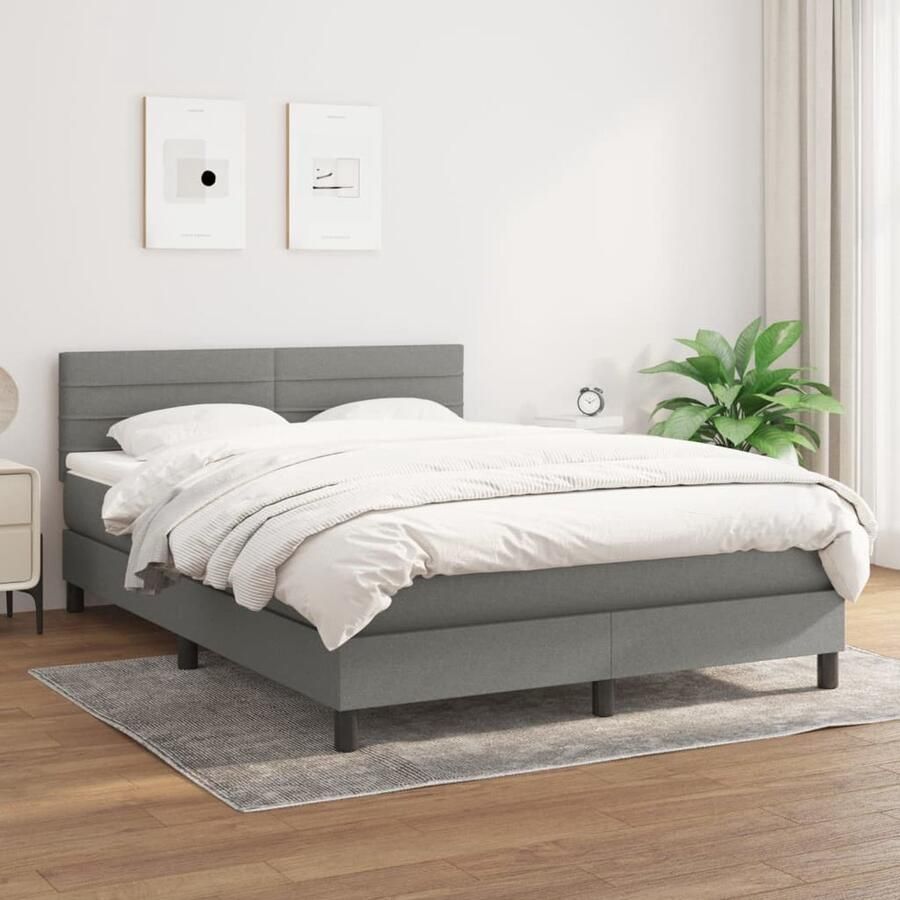 VidaXL Boxspring Donkergrijs Inclusief Matras 140x190 cm Boxspringbed Donkere Kleuren Pocketveer Matras Middelhard Matras Slaapkamer Meubels Tweepersoons Bed - Foto 2