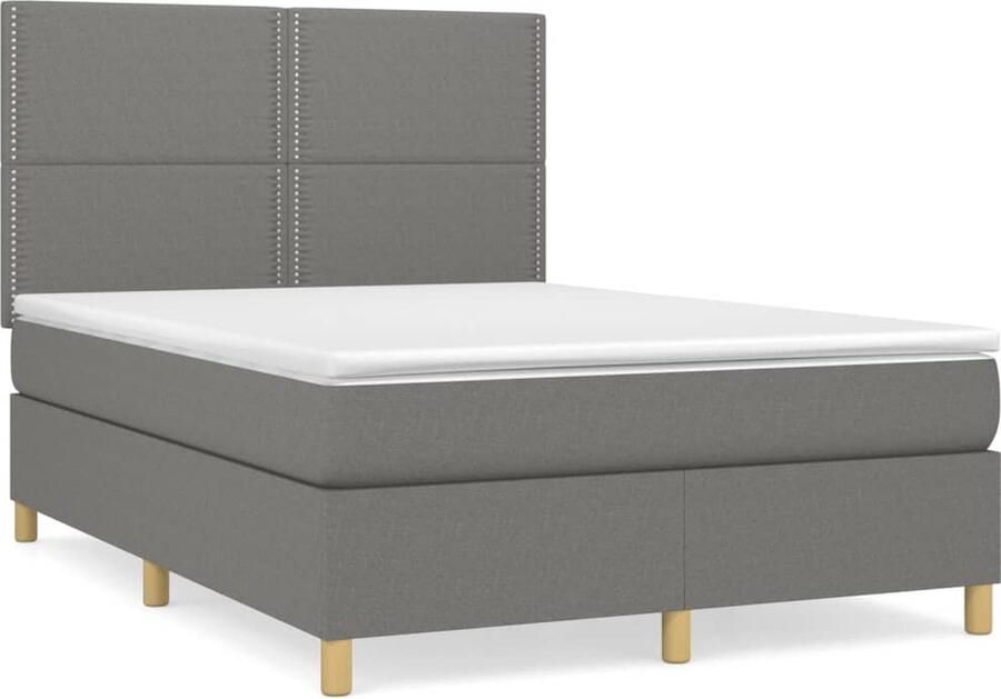 VidaXL Boxspring Donkergrijs Inclusief Matras 140x190cm Boxspringbed Donkere Kleuren Tweepersoonsbed Verstelbare Hoofdbord Pocketveer Matras Middelhard Matras Duurzame Materialen - Foto 2