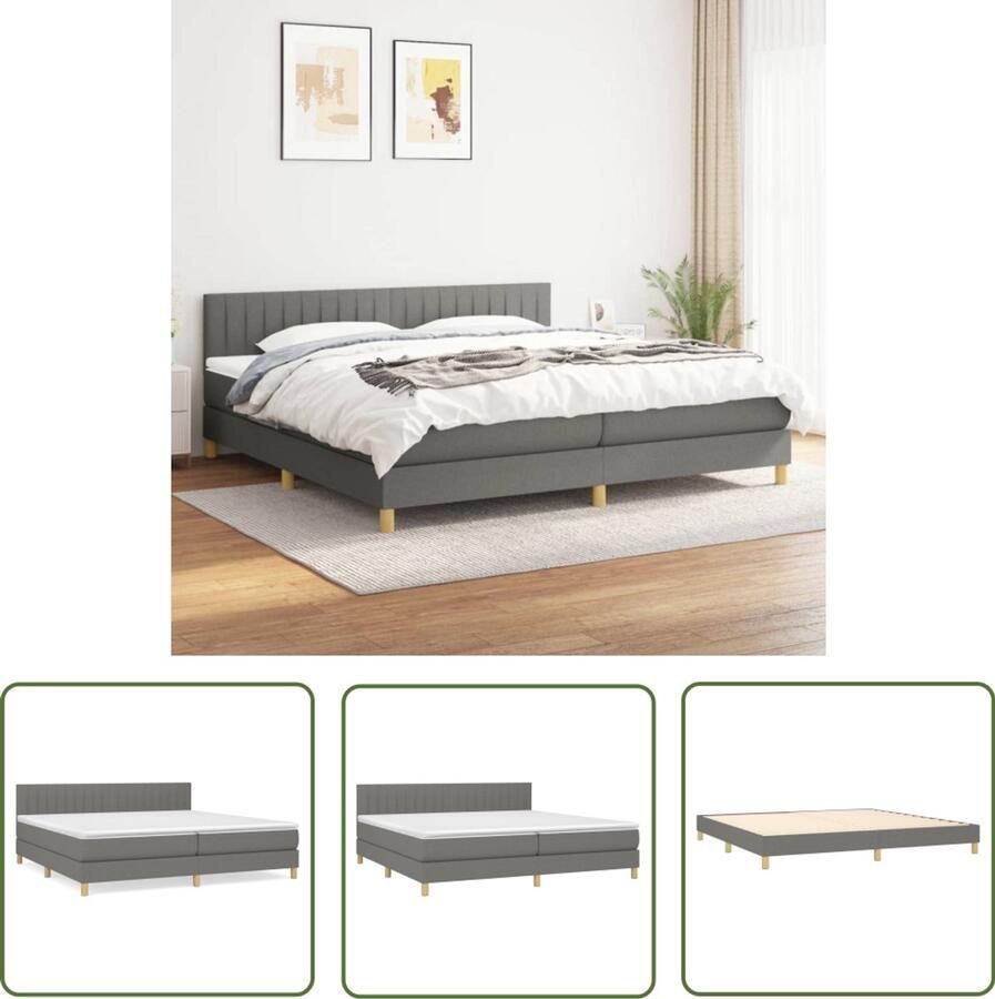 VidaXL Boxspring Donkergrijs Inclusief Matras 200x200 cm Boxspringbed Donkere Kleuren Tweepersoonsbed Pocketveermatras Middenhard Hoofdbord Slaapkamer Meubels