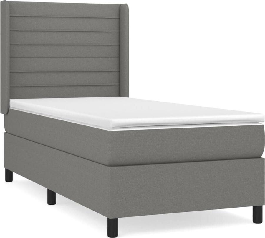VidaXL Boxspring Donkergrijs Inclusief Matras 90x190 cm Boxspringbed Donkere Kleuren Slaapcomfort Pocketvering Middenhard Matras Hoofdbord Frame Bed Bedroom Decor - Foto 2