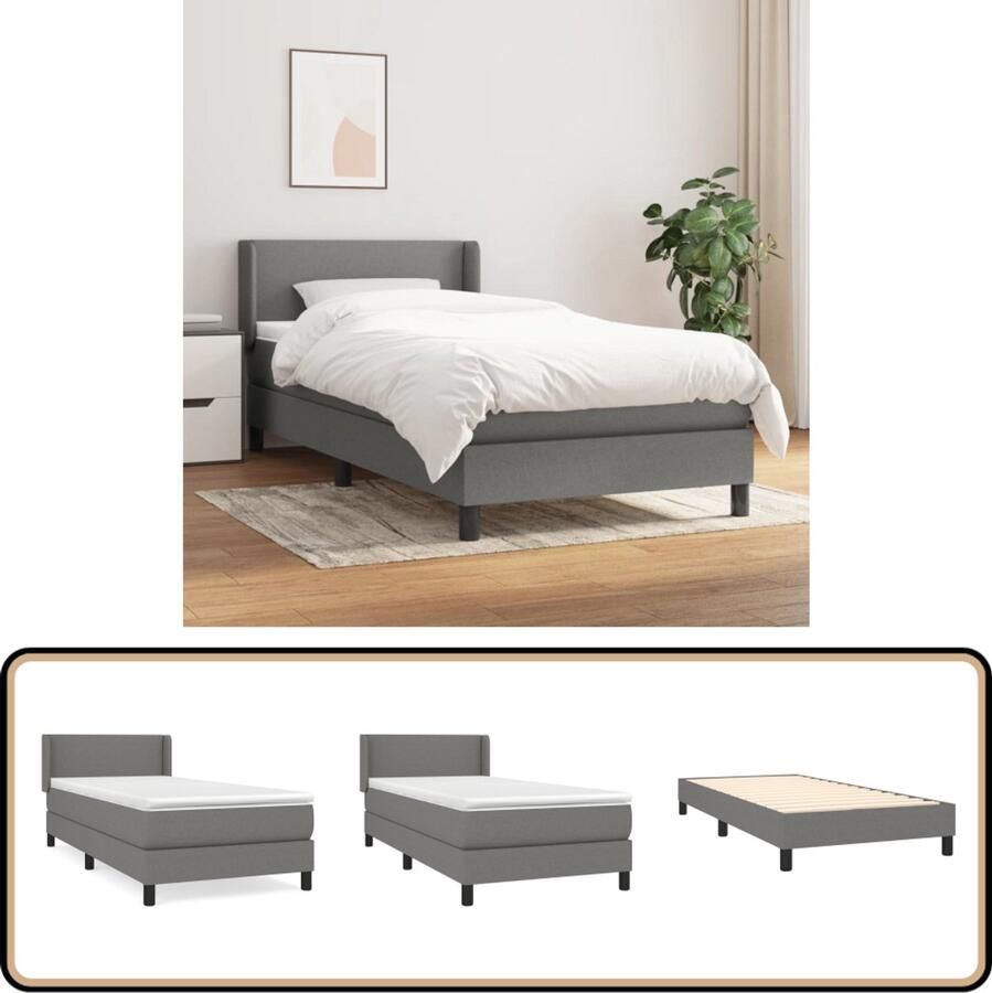 VidaXL Boxspring Donkergrijs Inclusief Matras 90x190 cm Boxspringbed Pocketvering Matras Middenhard Donkere Kleuren Slaapkamer Meubels