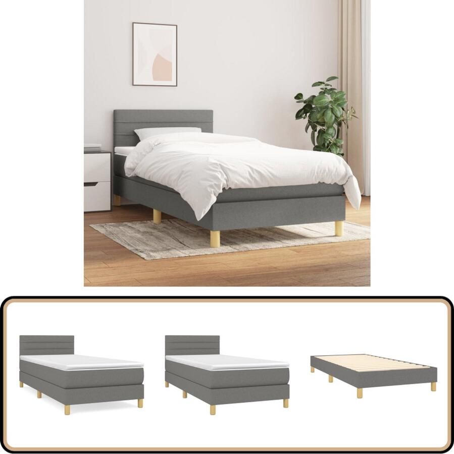 VidaXL Boxspring Donkergrijs Inclusief Matras 90x190 cm Boxspringbed Slaapcomfort Boxspring Tweepersoonsbed Grijs Bed Pocketed Spring Mattress Adjustable Headboard Duurzame Materialen