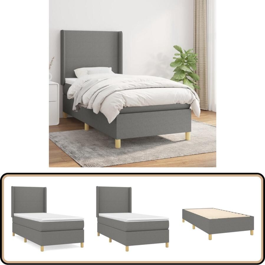 Vida XL Boxspring met matras stof donkergrijs 100x200 cm SKU: V3131650 - Foto 2