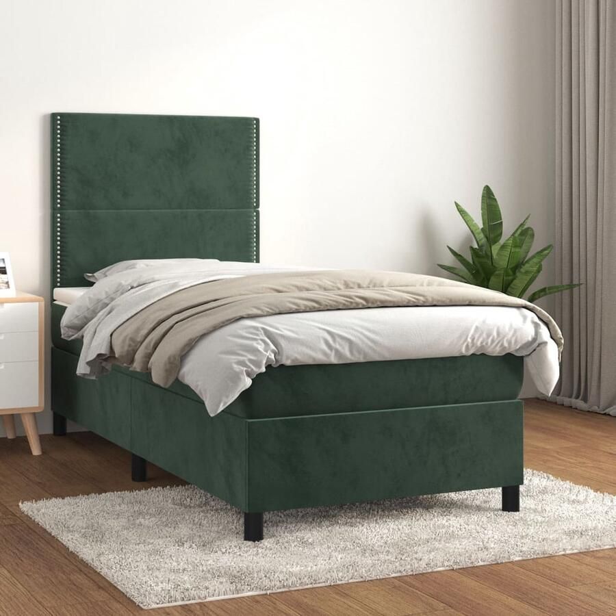 VidaXL Boxspring Donkergroen Fluweel 80x200 cm Boxspringbed Fluweel Bed Velvet Bed Donkere Kleuren Meubilair Tweepersoons Bed Stapelbare Bedden Boxspring Frame Hoofdbord Pocketveer Matras - Foto 2
