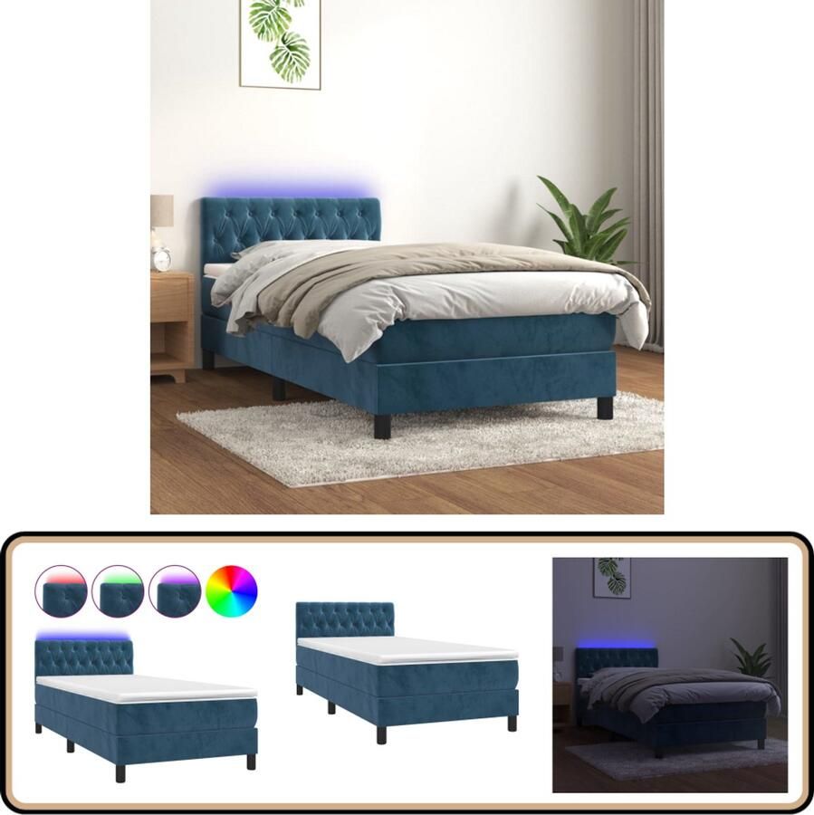VidaXL Boxspring Fluweel 100x200 cm LED Donkerblauw Boxspring Donkere Blauwe Boxspring Velvet Boxspring Elektrisch Verstelbare Hoofdbord Led Lampen