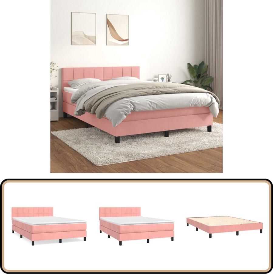 VidaXL Boxspring Fluweel Roze 140x190 cm Boxspringbed Roze Bed Velvet Bed Tweepersoonsbed King Size Bed