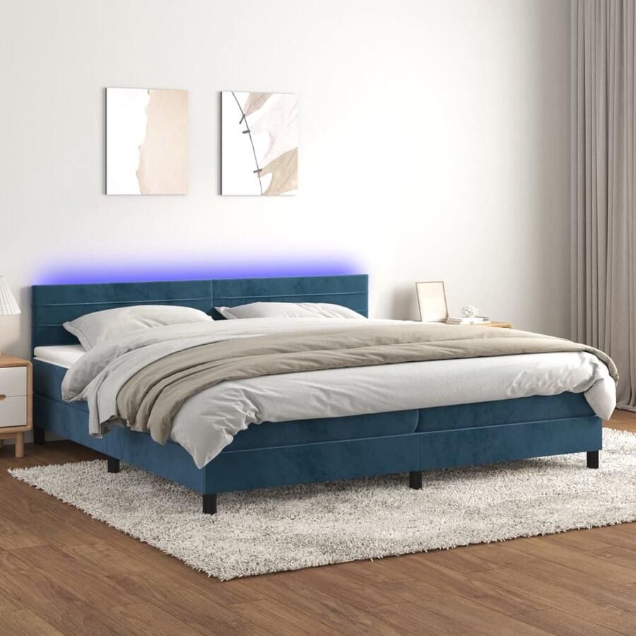 VidaXL Boxspring Fluweel 200x200 cm LED Boxspring Donkere Kleuren Velvet Elektrisch Verstelbare Hoofdbord Led Verlichting Pocketed Spring Mattress Slaapcomfort - Foto 2