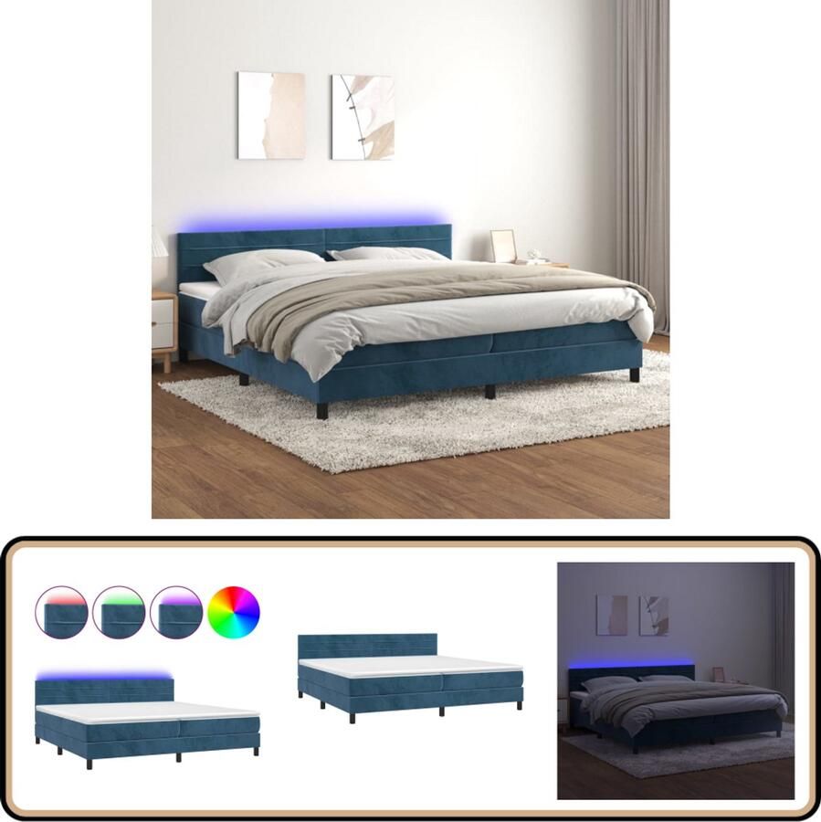 VidaXL Boxspring Fluweel 200x200 cm LED Boxspring Donkere Kleuren Velvet Elektrisch Verstelbare Hoofdbord Led Verlichting Pocketed Spring Mattress Slaapcomfort