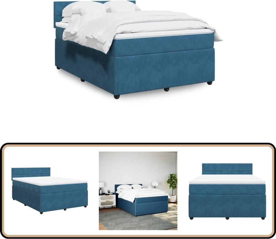 VidaXL Boxspring Fluweel Blauw 140x200 cm Boxspring Boxspringbed Tweepersoonsbed Matras Fluweel Bed