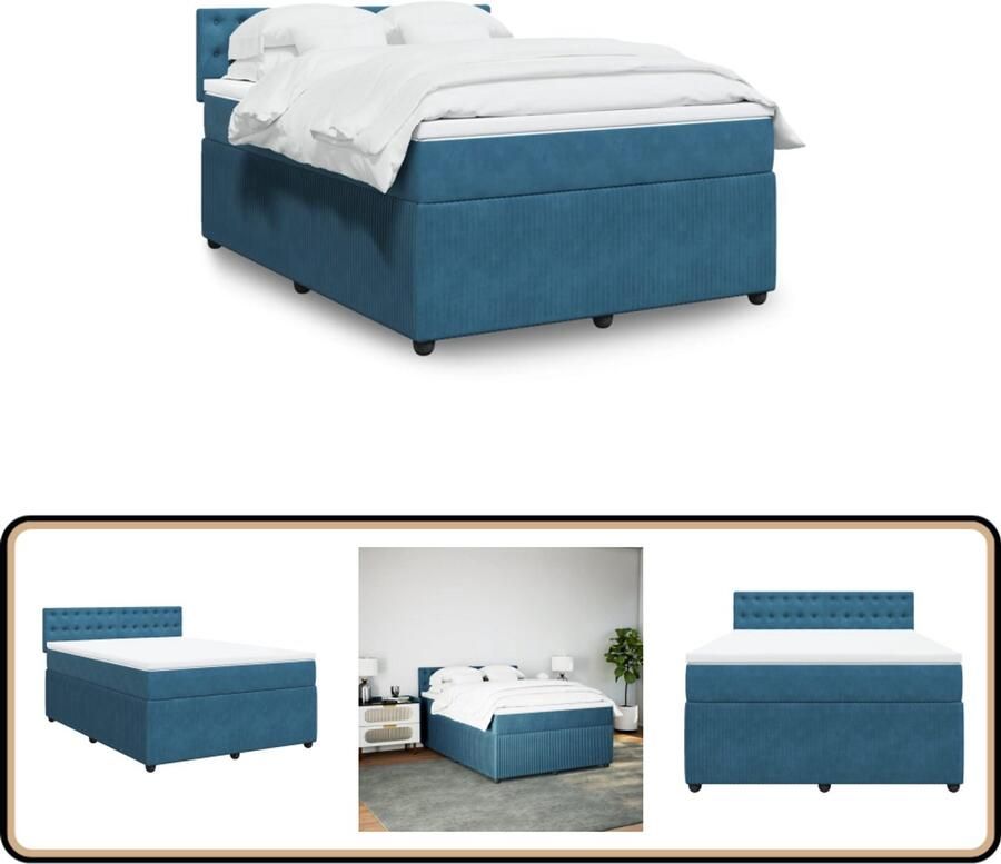 VidaXL Boxspring Fluweel Blauw 140x200 cm Boxspring Boxspringbed Tweepersoonsbed Matras Fluweel Bed