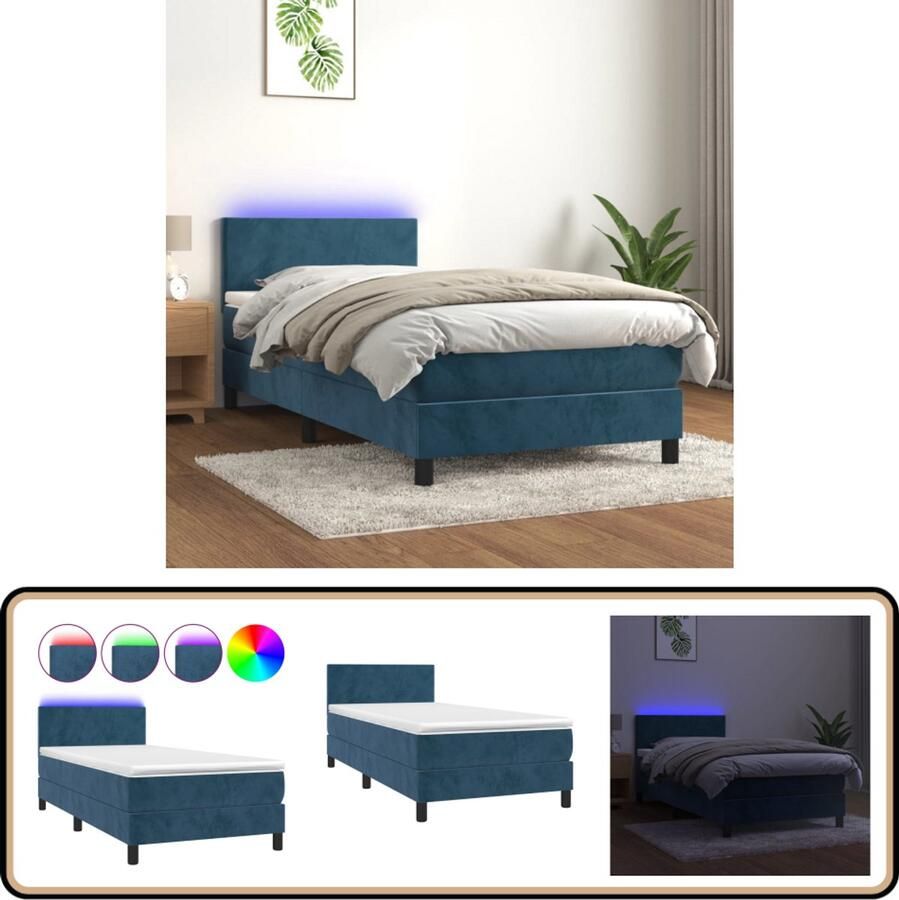 VidaXL Boxspring Fluweel Donkerblauw 100x200 cm Boxspring Donkere Blauwe Boxspring Led Boxspring Velvet Boxspring Pocketed Spring Mattress