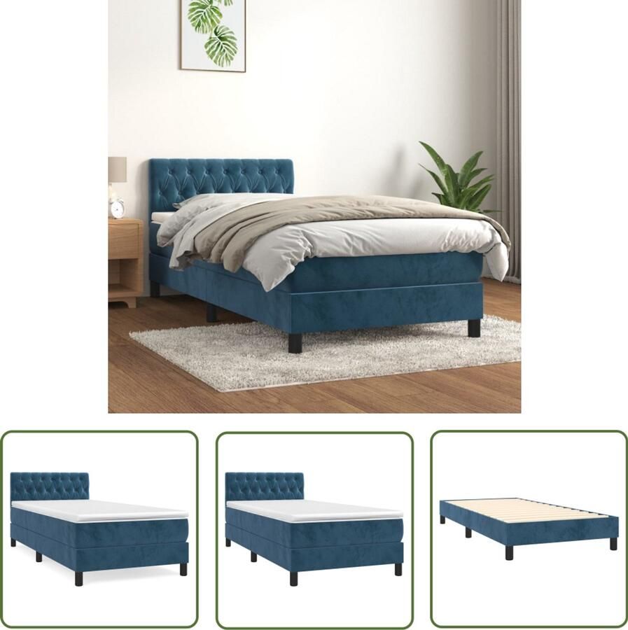 VidaXL Boxspring Fluweel Donkerblauw 90x200 cm Boxspringbed Boxsprings Tweepersoonsbed Donkere Kleuren Velvet Bed
