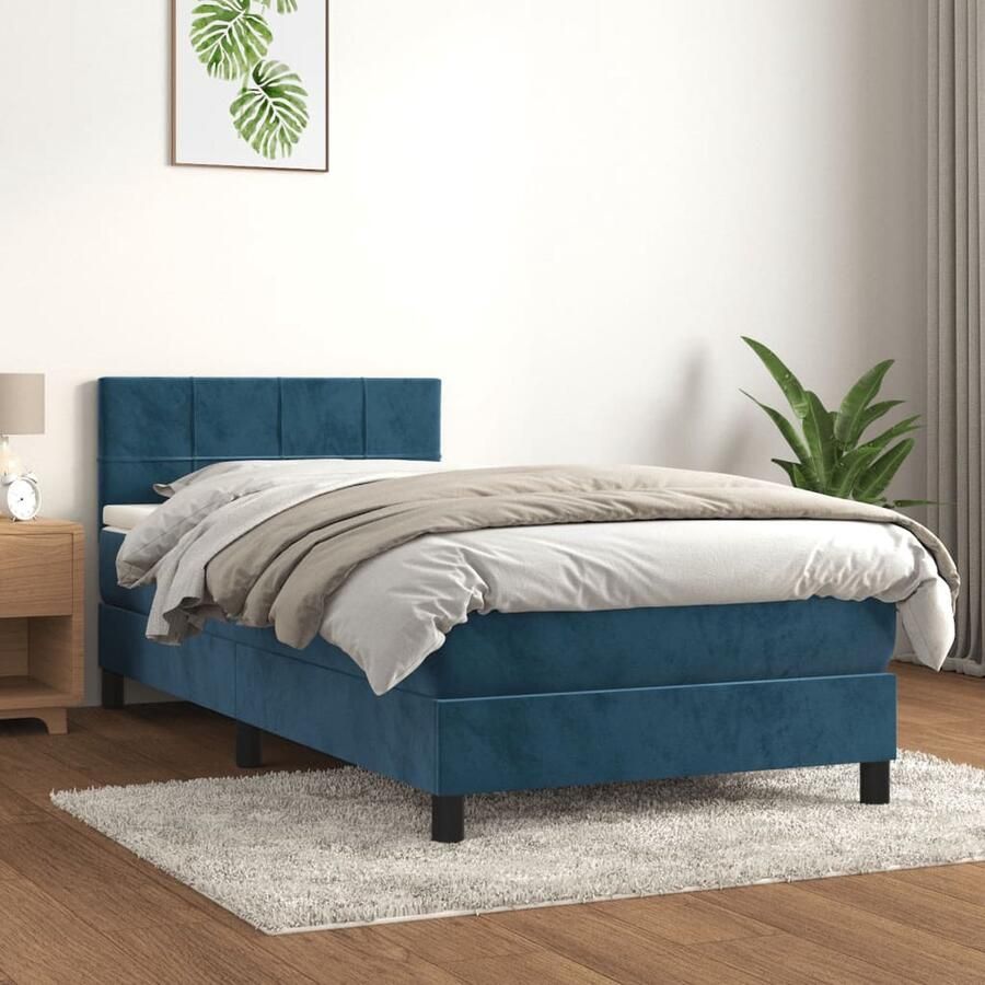 VidaXL Boxspring Fluweel Donkerblauw 100x200 cm Boxspringbed Fluweel Bed Donkere Blauwe Bedden Tweepersoons Bed Boxspring - Foto 2