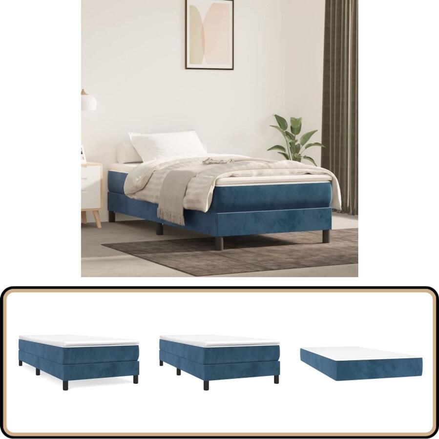 VidaXL Boxspring Fluweel Donkerblauw 80x200 cm Boxspringbed Boxsprings Velvet Bed Donkere Blauwe Bedden Tweepersoons Bed Slaapkamer Meubilair Pocketveer Matras