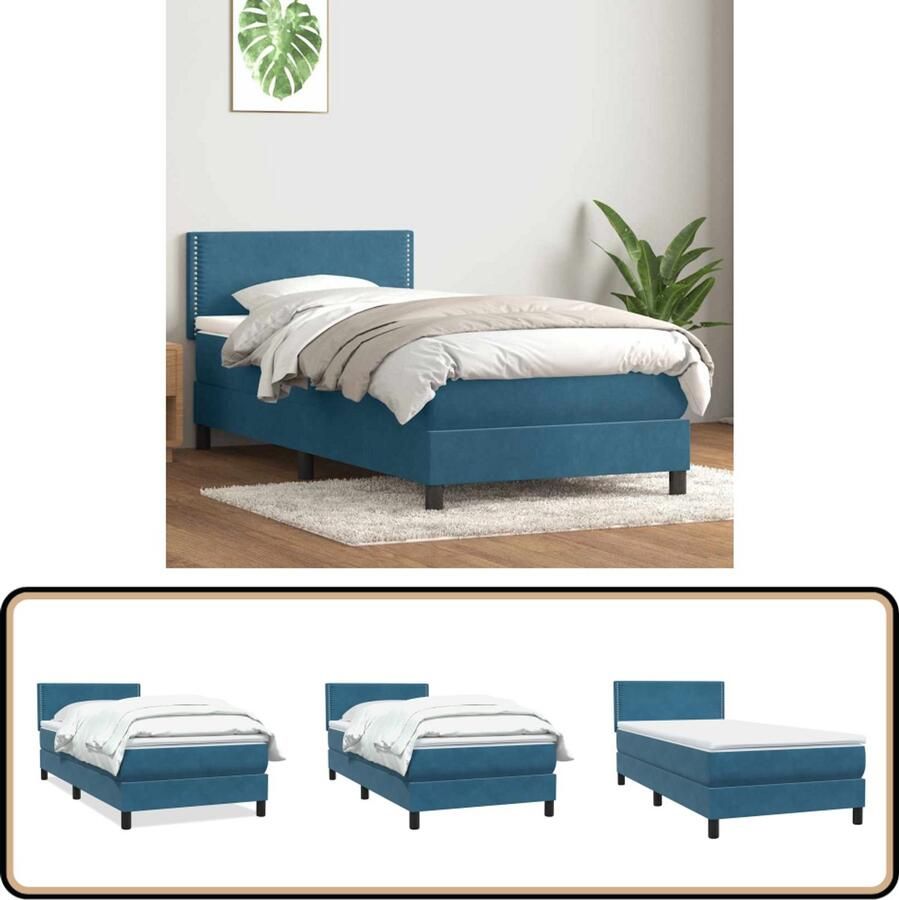 VidaXL Boxspring Fluweel Donkerblauw 100x210 cm Boxspring Tweepersoonsbed Slaapcomfort Fluweel Bed Donkere Kleuren