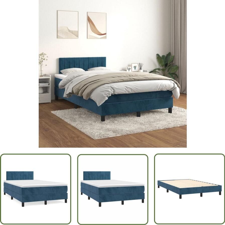 VidaXL Boxspring Fluweel Donkerblauw 120x200 cm Boxspring Donkere Kleuren Velvet Bed Verstelbare Hoofdbord Pocketveer Matras Middelhard Matras Tweepersoonsbed