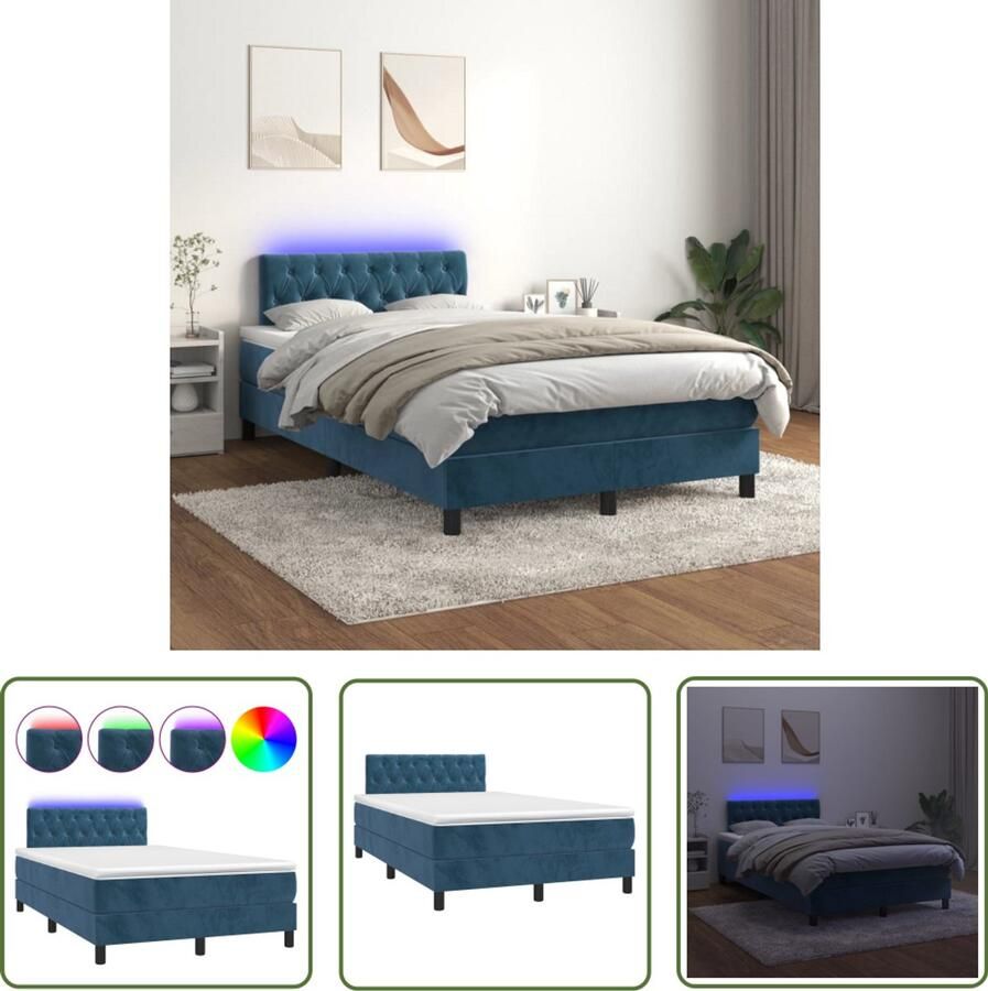 VidaXL Boxspring Fluweel Donkerblauw 120x200 cm Boxspring Fluweel Bed Donkere Blauwe Boxspring Led Boxspring Tweepersoons Boxspring