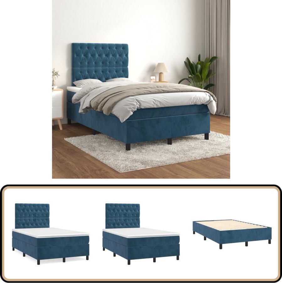 VidaXL Boxspring Fluweel Donkerblauw 120x200 cm Boxspringbed Boxspring Tweepersoonsbed Donkere Kleuren Velvet Meubilair