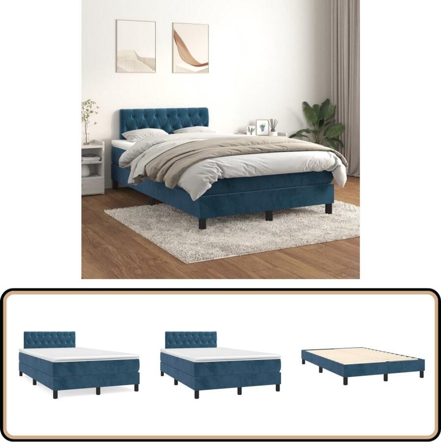 VidaXL Boxspring Fluweel Donkerblauw 120x200 cm Boxspringbed Donkere Kleuren Velvet Bed Tweepersoons Bed Pocketveer Matras