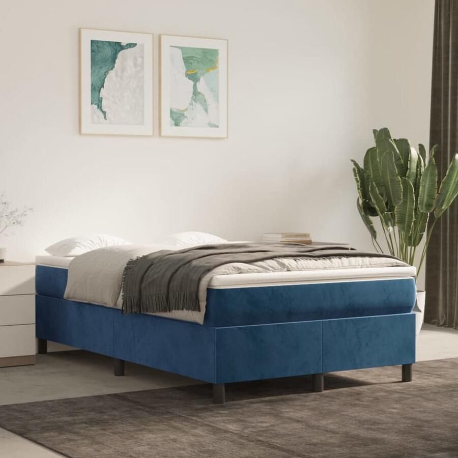 VidaXL Boxspring Fluweel Donkerblauw 120x200 cm Boxspringbed Velvet Pocketvering Middelhard Donkere Kleuren Tweepersoonsbed Luxe Bed Slaapcomfort - Foto 3