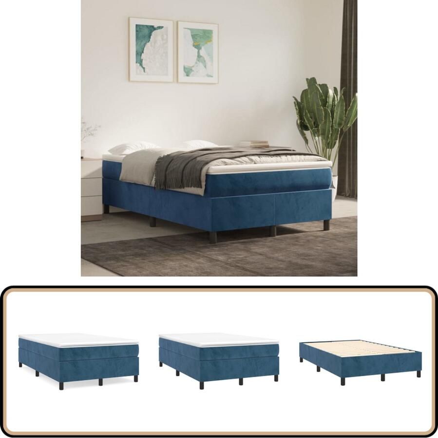 VidaXL Boxspring Fluweel Donkerblauw 120x200 cm Boxspringbed Velvet Pocketvering Middelhard Donkere Kleuren Tweepersoonsbed Luxe Bed Slaapcomfort
