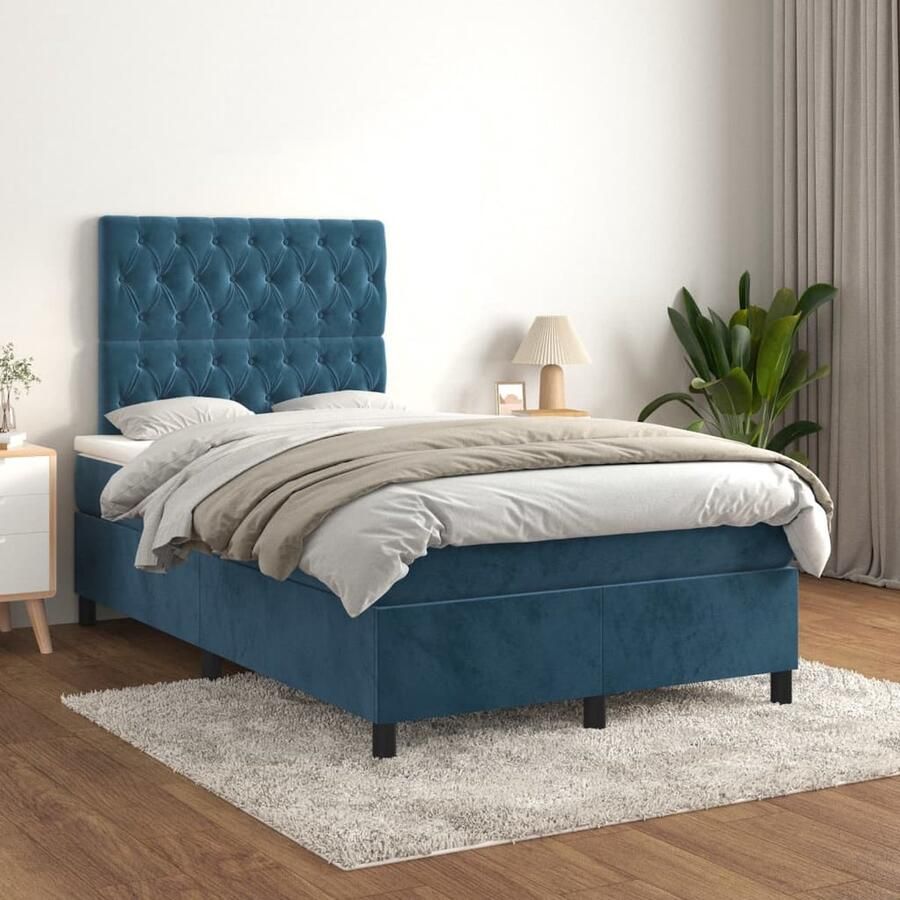 VidaXL Boxspring Fluweel Donkerblauw 120x200 cm Boxspringbed Boxspring Tweepersoonsbed Donkere Kleuren Velvet Meubilair - Foto 2