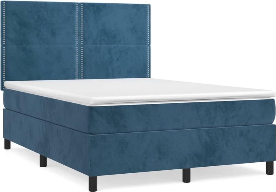 VidaXL Boxspring Fluweel Donkerblauw 140x190 cm Boxspringbed Fluweel Bed Velvet Bed Tweepersoons Bed King Size Bed Slaapkamer Meubilair Hoofdbord Pocketveer Matras Middelhard Matras Blauw Bed - Foto 2