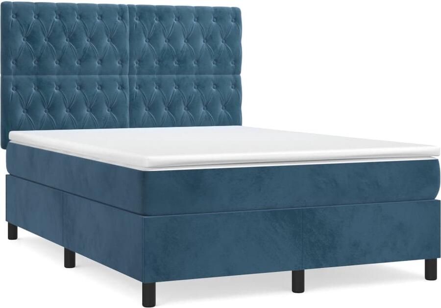 VidaXL Boxspring Fluweel Donkerblauw 140x200 cm Boxspringbed Donkere Kleuren Velvet Tweepersoonsbed Pocketed Spring Mattress Medium Firm Hoofdbord - Foto 2
