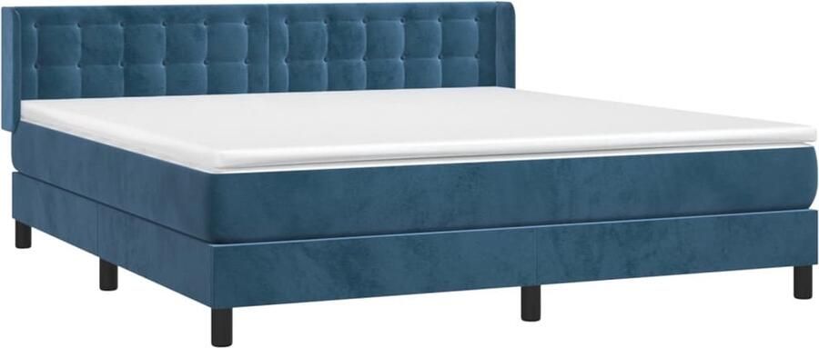 VidaXL Boxspring Fluweel Donkerblauw 160x200 cm Boxspringbed Donkere Kleuren Velvet Bed Tweepersoons Bed Pocketveer Matras Middelhard Matras Hoofdbord - Foto 2