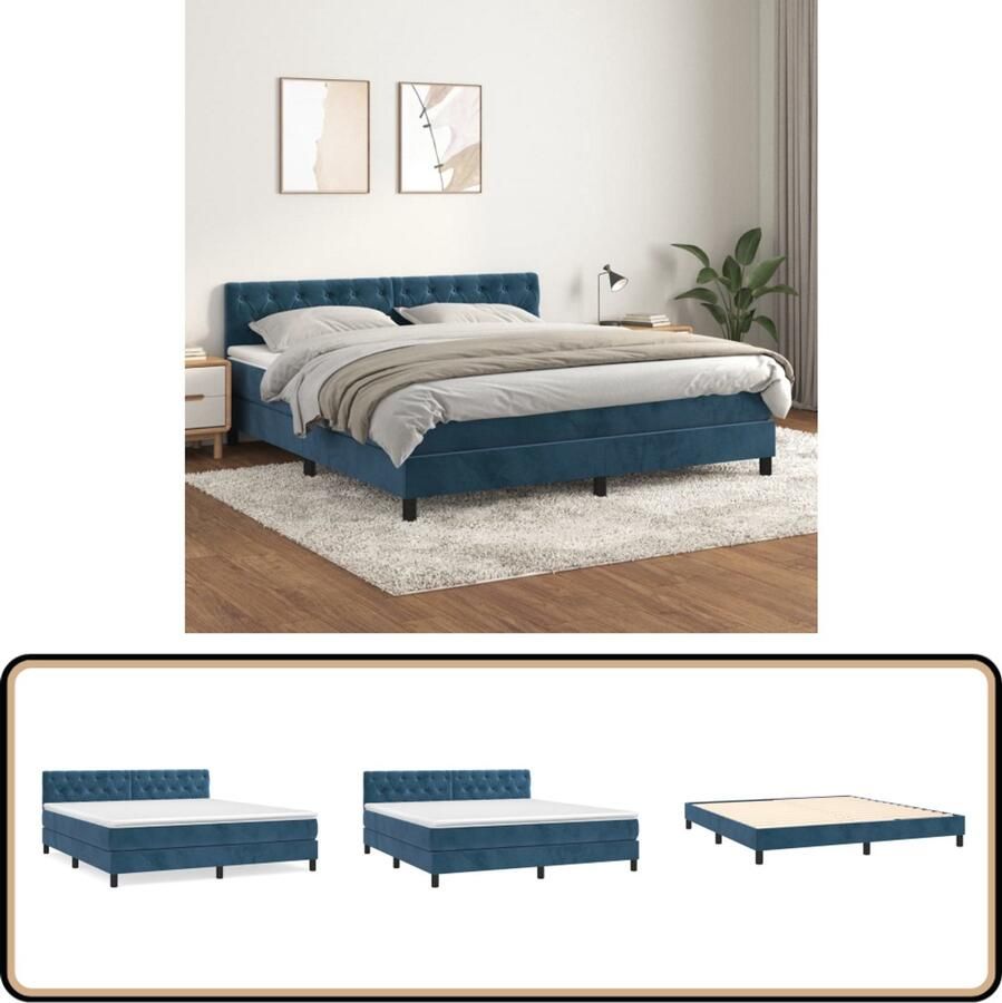 VidaXL Boxspring Fluweel Donkerblauw 160x200 cm Boxspringbed Fluweel Bed Donkerblauw Bed Tweepersoonsbed Pocketveer Matras Boxspring