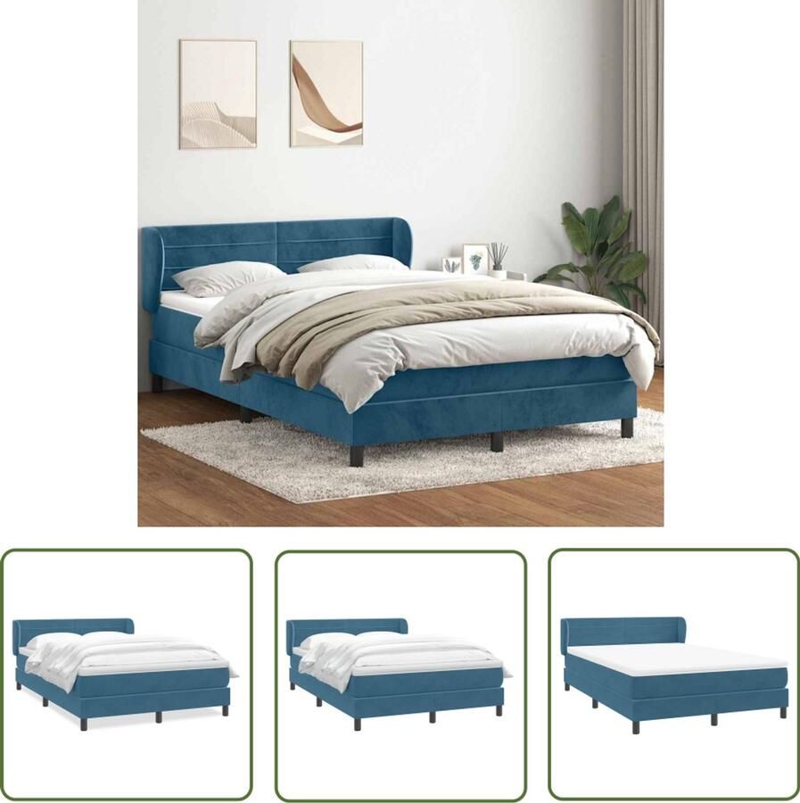 VidaXL Boxspring Fluweel Donkerblauw 160x220 cm Boxspring Tweepersoonsbed Donkere Kleuren Fluweel Bed Design Bed Luxe Bed Boxspring Met Matras Goede Slaapkwaliteit Ergonomisch Bed Groot Bed Ruime Bed