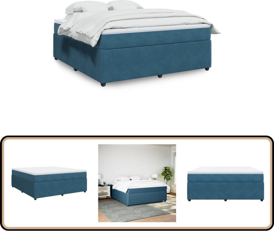 VidaXL Boxspring Fluweel Donkerblauw 180x200 cm Boxspring Boxspringbed Tweepersoonsbed Donkere Kleuren Velours Bed