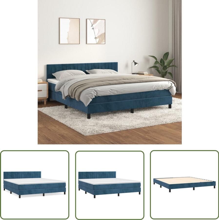 VidaXL Boxspring Fluweel Donkerblauw 180x200 cm Boxspringbed Donkere Kleuren Velvet Tweepersoonsbed Pocketvering Hoofdbord Ergonomisch
