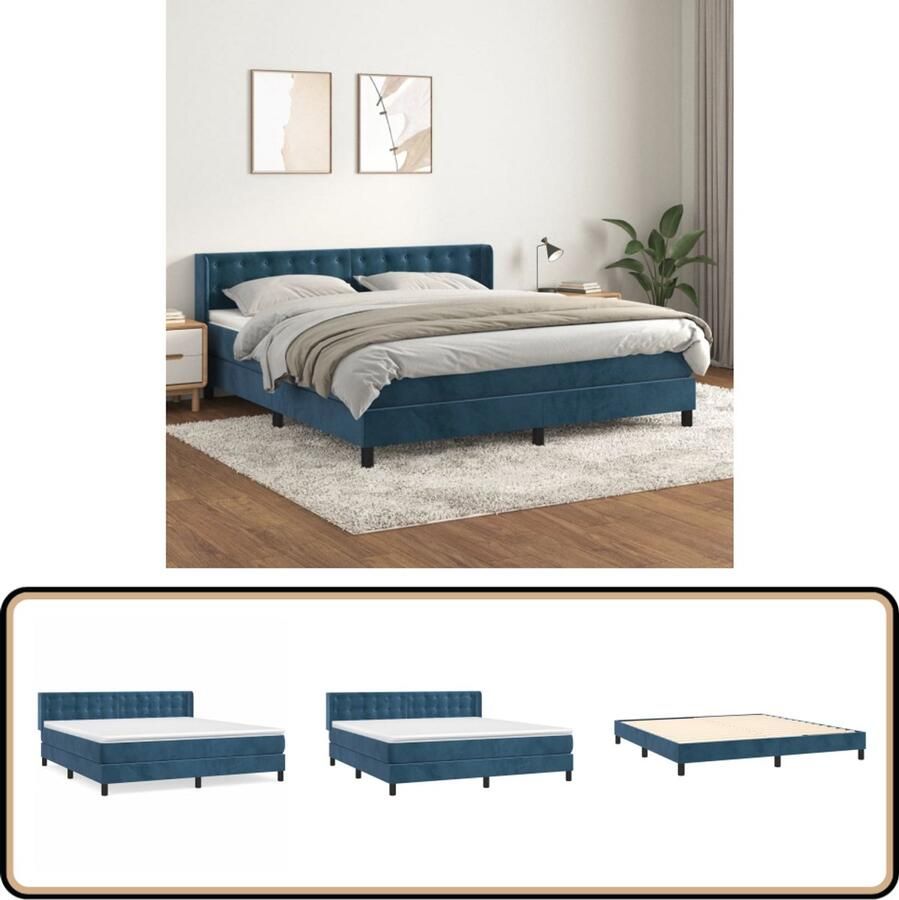 VidaXL Boxspring Fluweel Donkerblauw 180x200 cm Boxspringbed Fluweel Bed Donkere Kleuren Bed Tweepersoons Bed Boxspring Frame