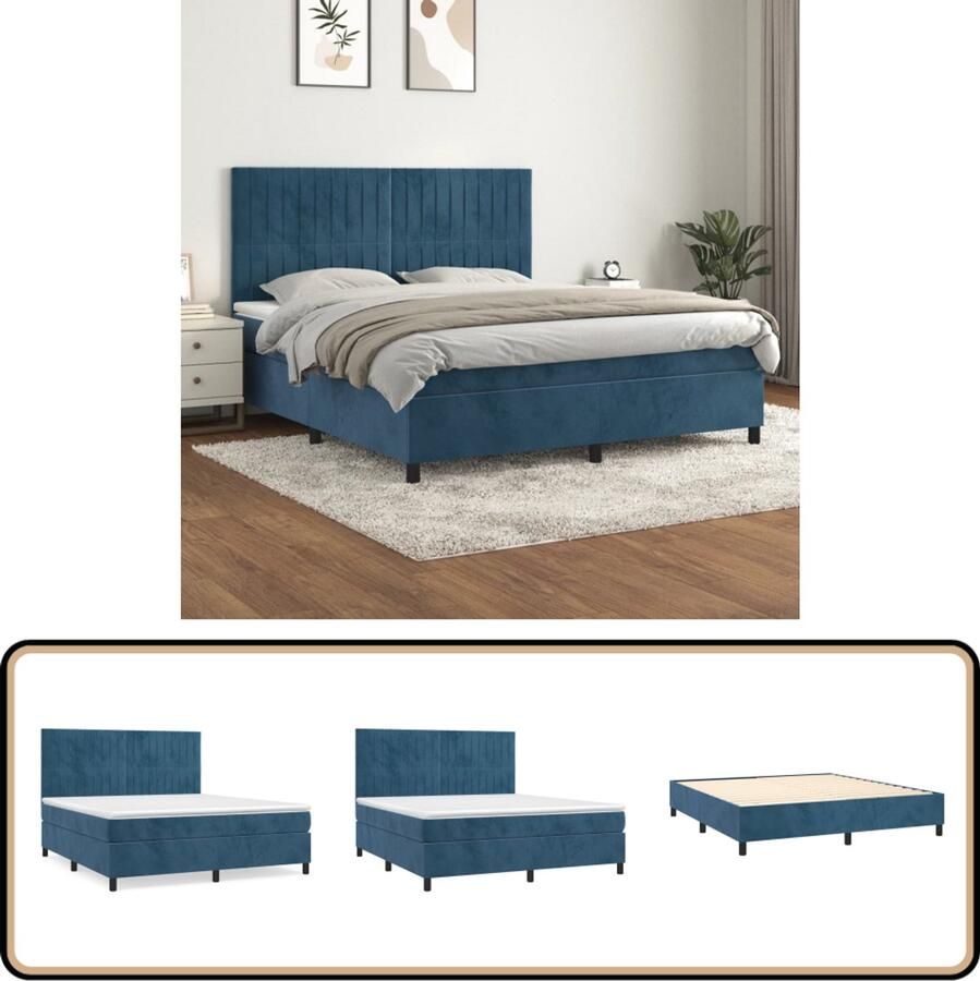 VidaXL Boxspring Fluweel Donkerblauw 180x200 cm Boxspringbed Fluweel Bed Velvet Bed Tweepersoonsbed King Size Bed