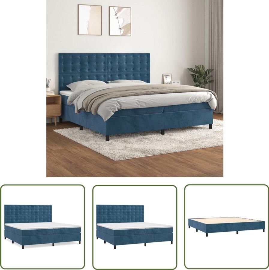 VidaXL Boxspring Fluweel Donkerblauw 200x200 cm Boxspring Bed Donkere Kleuren Velvet Bed Tweepersoons Bed Pocketveer Matras Middenhard Matras Luxe Bed
