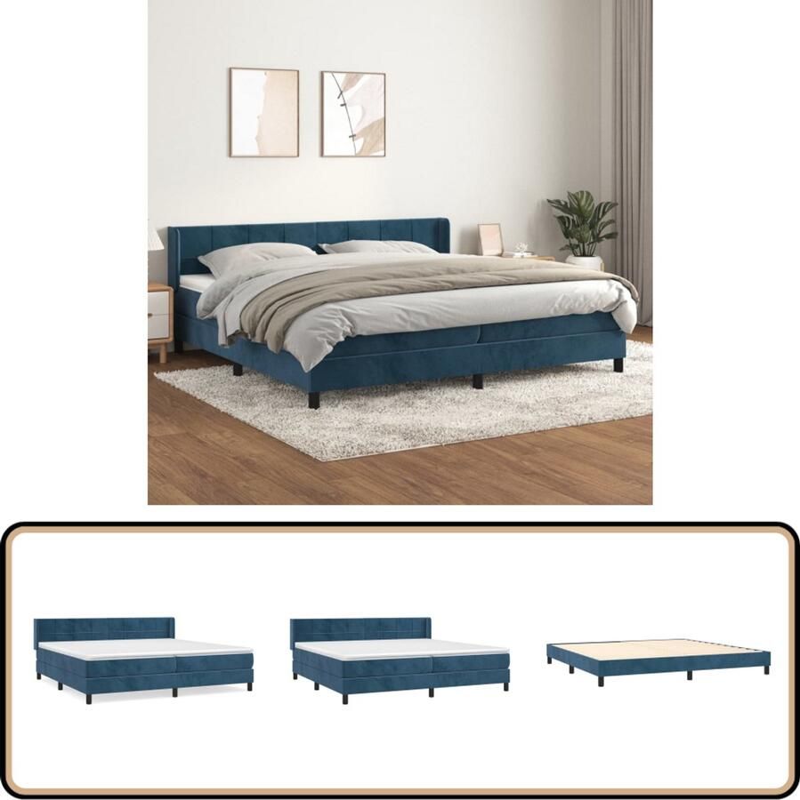 VidaXL Boxspring Fluweel Donkerblauw 200x200 cm Boxspringbed Boxsprings Tweepersoonsbed Donkere Kleuren Velvet Bed