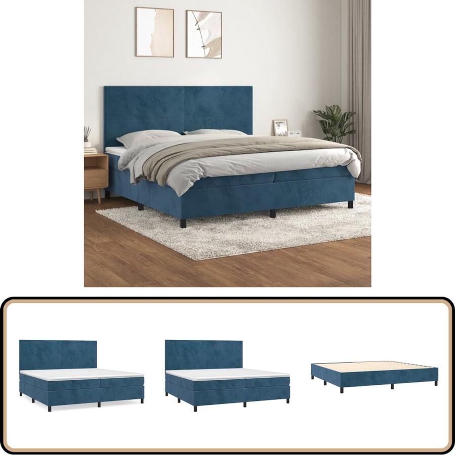 VidaXL Boxspring Fluweel Donkerblauw 200x200 cm Boxspringbed Donkere Kleuren Velvet Bed Tweepersoonsbed Pocketvering Matras