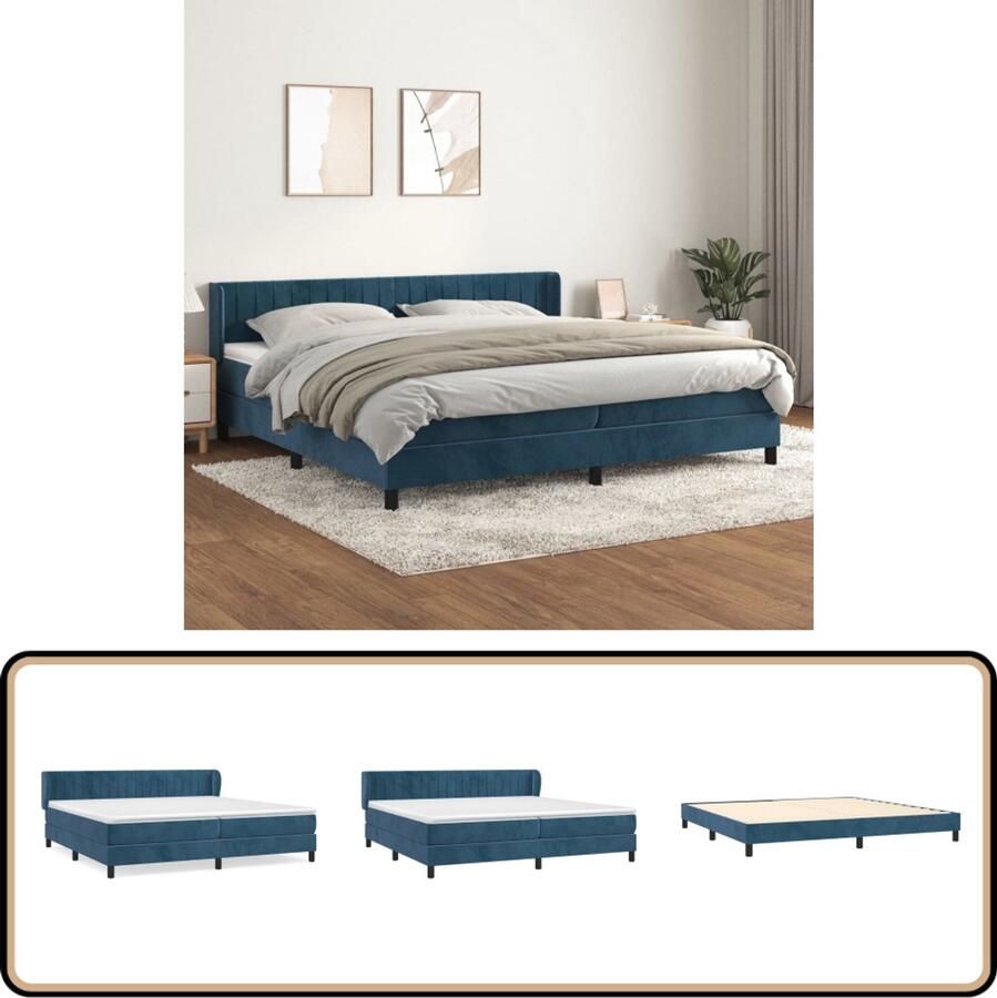 VidaXL Boxspring Fluweel Donkerblauw 200x200 cm Boxspringbed Fluweel Bed Donkere Blauwe Bedden Tweepersoons Bed Verstelbare Hoofdbord Pocketveer Matras Middelhard Matras Luxe Bed