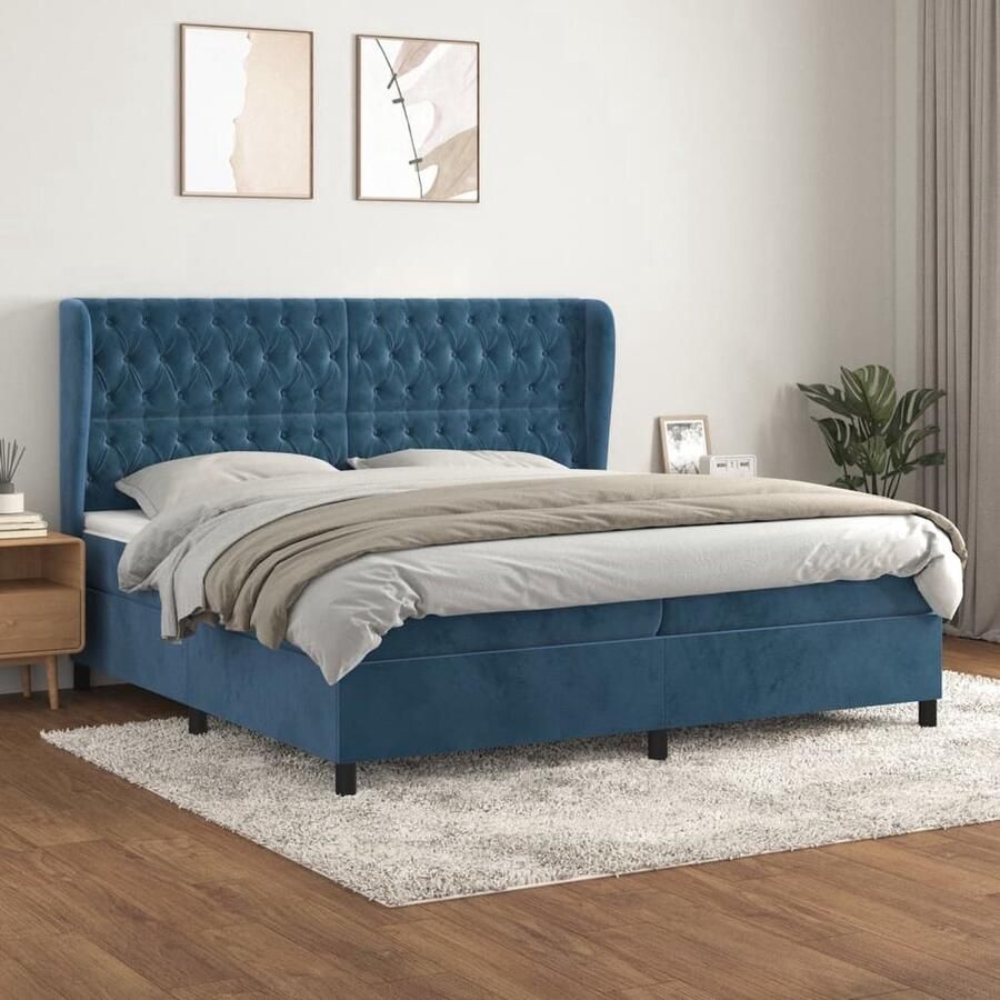 VidaXL Boxspring Fluweel Donkerblauw 200x200 cm Boxspringbed Fluweel Bed Tweepersoons Bed Boxspring Slaapkamer Meubilair